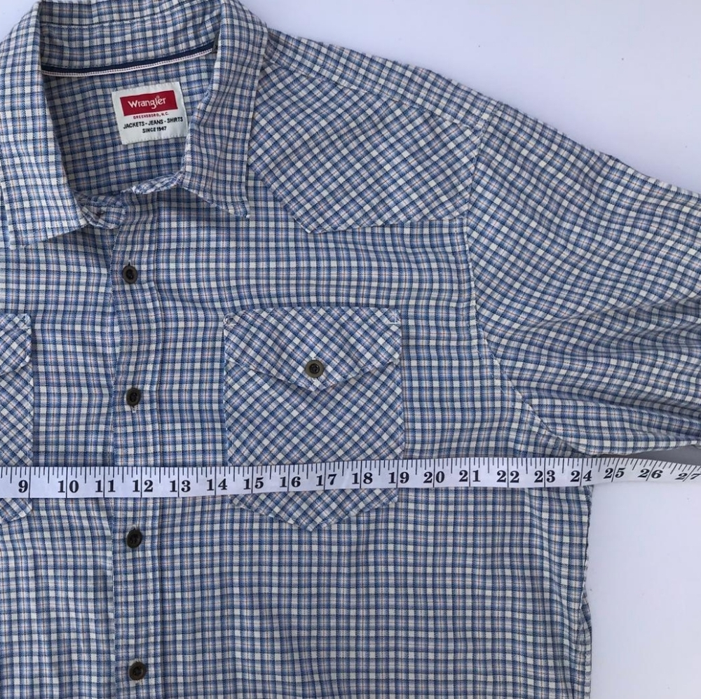 Wrangler Western Plaid Shirt XL Blue Long Sleeve Button Up Cowboy Workwear - Picture 10 of 11